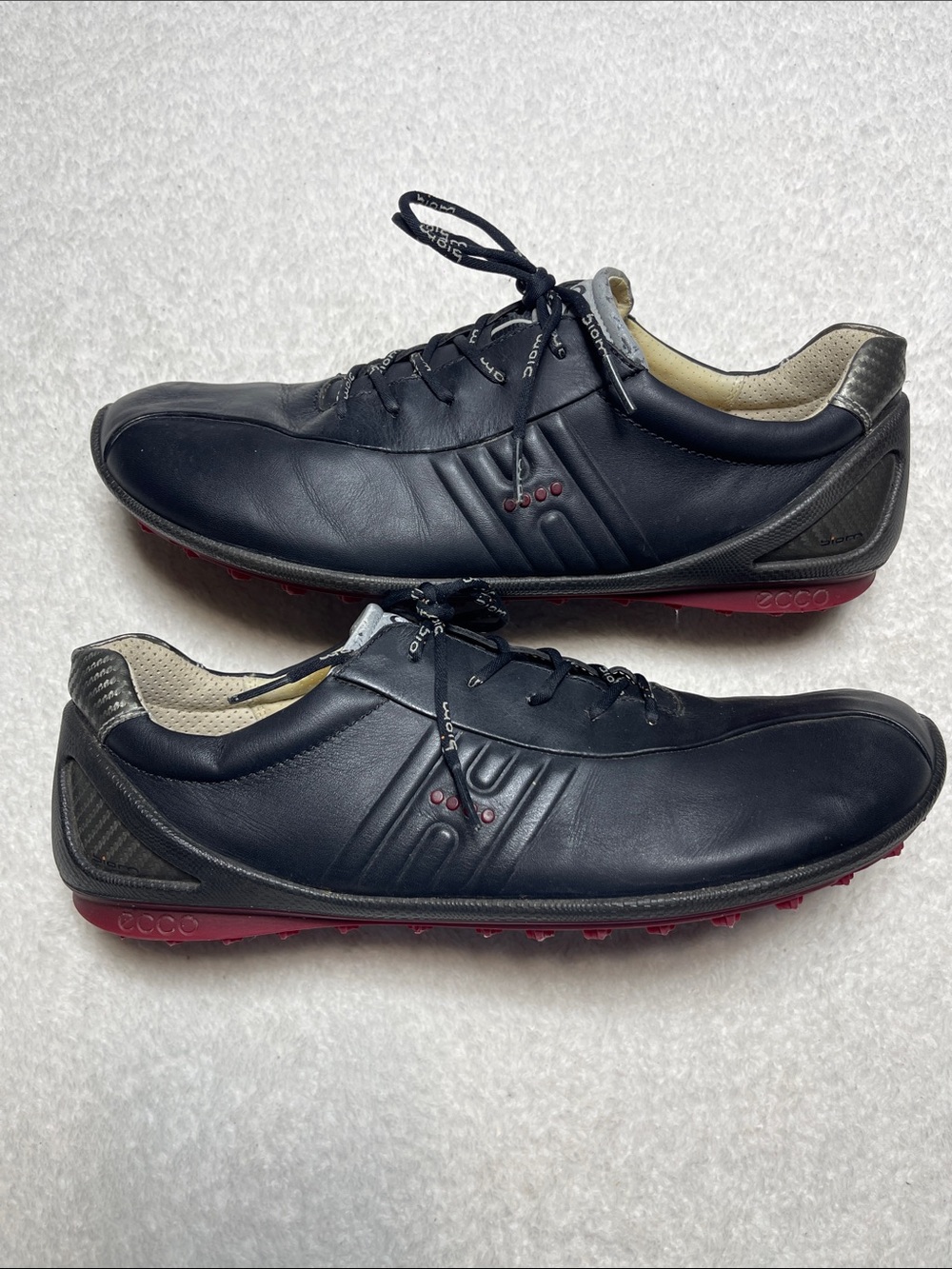 Ecco Men's Black Leather Athletic Golf Shoes with Red Outsole Size 45